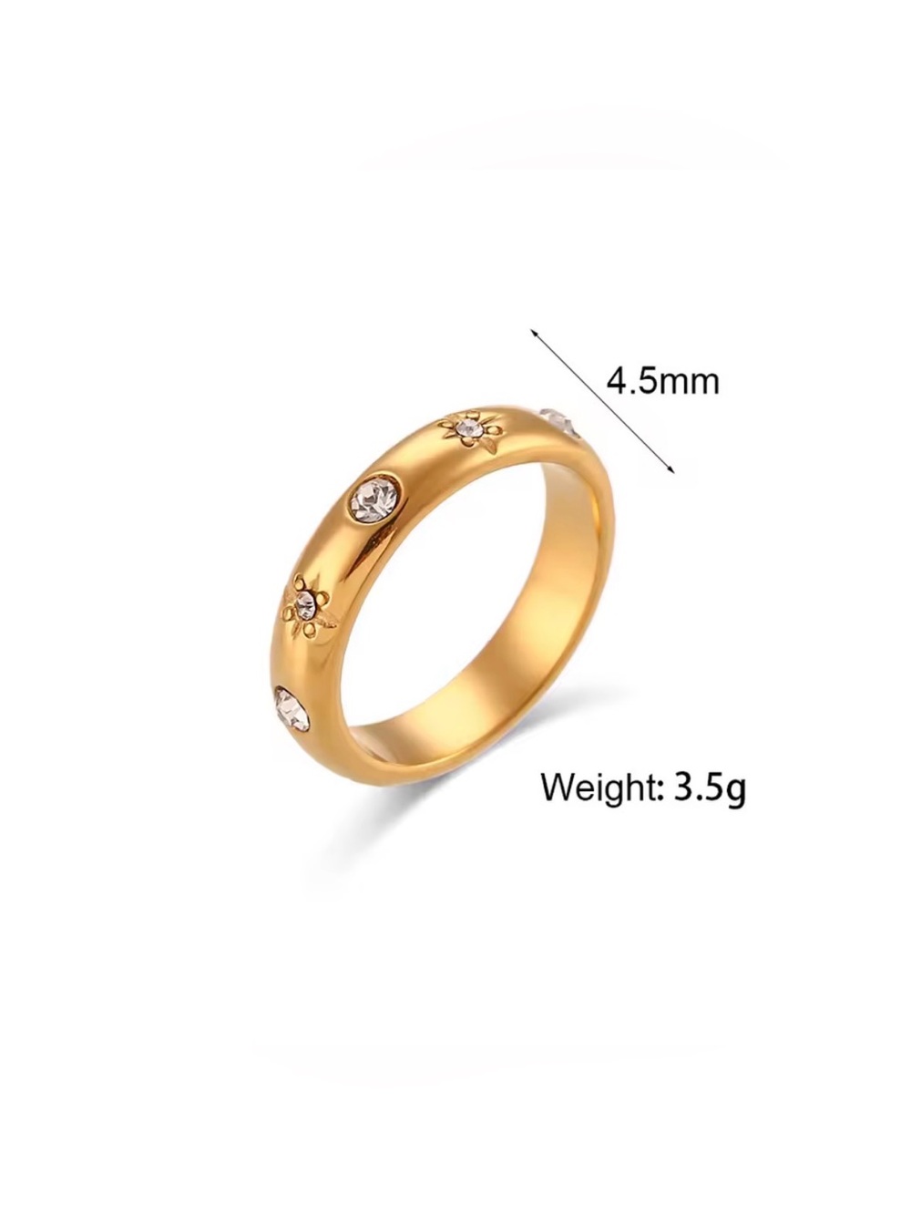 Gold Flower Accent Band Ring with Clear Crystals